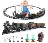 fisca Juego de tren RC, juguete retro con locomotora de vapor, 3 trenes de carga, ruido y luz y spray de agua, control remoto de 2,4 GHz, juego de tren para niños y niñas