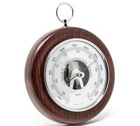 Fischer 1366RS-22 Barómetro - Medidor de presión de 140 mm con carcasa de madera teñida, color caoba - Fabricado en Alemania