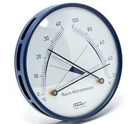 Fischer 142.48 - Medidor de clima - 100 mm - Higrómetro sintético y termómetro bimetálico fabricado en Alemania - Acero inoxidable azul