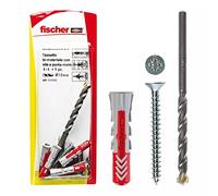 Fischer 4 tacos Duopower con tornillo y 1 broca, 10 x 50 mm, para pared completa, ladrillo perforado, cartón yeso, 537638, gris/rojo
