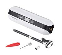 FISCHER 50375 - Compresor de batería eléctrica para Bicicleta, Coche, Moto, etc., 10,3 Bar, Banco de energía y Linterna, Color Blanco