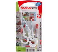 Fischer 535482 wall plug and screw set, 4 pieces, suitable for brick and concrete, includes 40 mm screws, with 8 mm drill hole diameter and minimum depth of 5 cm, perfect for various mounting