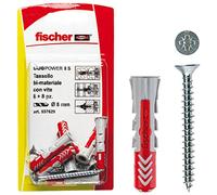 Fischer 537629 tacos con tornillo fixtainer, Gris/Rojo, 8 x 40 mm, juego de 8 piezas
