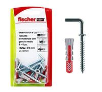 Fischer 537631 Taco con Gancho Medio Duopower, Gris/Rojo, 6 pz, Set de 6 Piezas