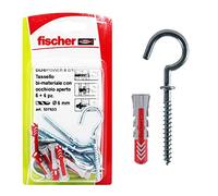 Fischer 537633 tacos con ojal abierto fixtainer, Gris/Rojo, 6 x 30 mm, juego de 6 unidades)