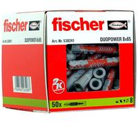 Fischer 538241 taco de nylon, Gris y Rojo, 8x65 (Caja 50 tacos)