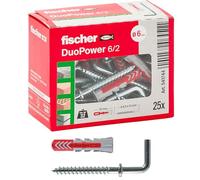 fischer 541744 Duopower-Taco de Gancho, Gris/Rojo, 25 pz, Set Piezas