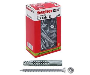 Fischer 542455 tacos con tornillo UX, Gris, 6 x 50 mm, juego de 50 piezas