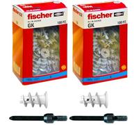 Fischer 542458, 100 tacos GK, específicos para cartón yeso, incluye accesorio de montaje, gris, 100 unidades (Paquete de 2)