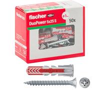 fischer 544015 Duopower-Tapones de Pared con Tornillo para mampostería sólida, Perforada y de Yeso, Gris, 5 x 25 mm, Set de 50 Piezas