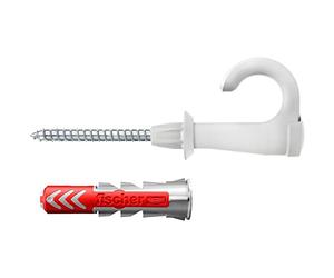 fischer 564170 - Juego de 25 tornillos redondos de gancho y tacos DuoPower de 6 x 30, tornillos de aglomerado con ganchos, ganchos de tornillo flexibles para montaje en numerosos materiales de