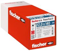 fischer 566382 HWTF 12,0 x 140, potente cabeza hexagonal, alojamiento de estrella interior y rosca completa, para la construcción de madera constructiva, 25 unidades PowerFast II, tornillos para