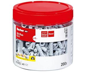 fischer 567921 SX Plus - Enchufe de pared de expansión, 6 mm x 30 mm, lata de 200 enchufes