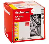 fischer 568008 - Taco de expansión SX Plus 8x40, caja con 100 anclajes de nylon, anclajes para una sujeción óptima al fijar en hormigón, ladrillo macizo, ladrillo (Caja 100 unidades)
