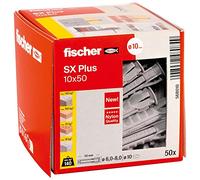 fischer 568010 - Taco de expansión SX Plus 10x50, caja con 50 anclajes de nylon, anclajes para una sujeción óptima al fijar en hormigón, ladrillo macizo, ladrillo perforado y mucho más