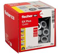fischer 568012 - Taco de expansión SX Plus 12x60 mm, caja con 25 anclajes de nylon, anclajes para una sujeción óptima al fijar en hormigón, ladrillo macizo, ladrillo (Caja 25 unidades)