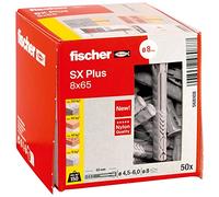 fischer 568108 SX Plus - Taco de expansión SX Plus 8x65, caja con 50 anclajes de nylon, anclajes para una sujeción óptima al fijar en hormigón, ladrillo macizo, ladrillo (Caja 50 unidades)