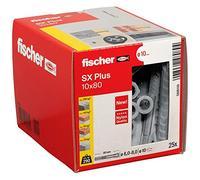 fischer 568110 - Taco de expansión SX Plus 10 x 80, caja con 25 anclajes de nylon, anclajes para una sujeción óptima al fijar en hormigón, ladrillo macizo, ladrillo (Caja 25 unidades)