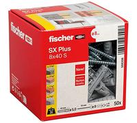 fischer 568208 - Taco de expansión SX Plus 8x40 con Tornillo, caja con 50 anclajes de nylon, anclajes para una sujeción óptima al fijar en hormigón, ladrillo macizo, ladrillo (Caja 50 unidades)