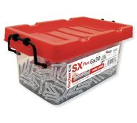fischer 568676 - Big Box de tacos pared para hormigón SX Plus 6x30, para fijar lámparas, cuadros, aires acondicionados, 1000 Unidades + 5 Brocas 6 diámetro