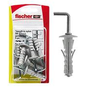 Fischer 6 tacos SB 9 con gancho largo, universales para la fijación de lámparas, espejos, muebles en pared y hormigón, color gris, 504446