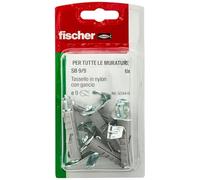 Fischer 6 tacos SB 9 con gancho plano, universales, para la fijación de lámparas, espejos, muebles en pared y hormigón, 504449, color gris