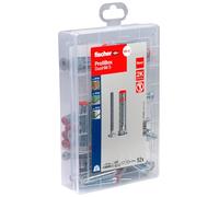 fischer Caja de herramientas profesional DuoHM + tornillo PZ, caja de herramientas con 52 tacos y tornillos, tacos para fijar soportes de TV, lámparas, etc. en materiales de construcción de placas,