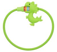 Fischer Candado de cable con diseño de dinosaurio para bicicleta, para niños, candado con combinación numérica de 4 niveles para 10.000 combinaciones, diámetro 10 cm, longitud 60 cm, color verde