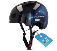 Fischer Casco de Bicicleta BMX para niños, Casco de Ciclismo, Dirt Bike Plus con luz Trasera LED integrada