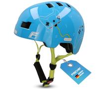 Fischer Casco de Bicicleta BMX Plus, Casco de Dirt Bike con luz Trasera LED integrada, Game/Azul Claro, S/M, 54-58 cm
