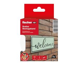 fischer Cinta de montaje ancha, 3 m x 38 mm, cinta adhesiva de doble cara y fuerte, para colgar sin taladrar con una distribución óptima de la carga, para espejos, imágenes, decoración, ganchos, etc.,