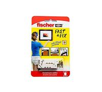 fischer - Colgador Cuadros Recto Fast & Fix | Montaje sin Taladro ni Martillo | Reutilizable y Sin Marcas | Hasta 16 Kg de Carga con 2 Ganchos | Ideal para Madera | 10 uds | Blanco