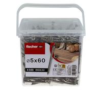 Fischer - Cubo de 500 tornillos para terraza 5 x 60 en acero inoxidable A2, acero inoxidable resistente a la corrosión