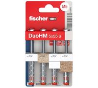 fischer DuoHM | Taco Metálico para Paneles Huecos con Tornillo TX 5x55 S | Anclaje de Alta Carga para TV, Estantes, Lámparas y Armarios | Para Pladur, Yeso, Contrachapado y Más