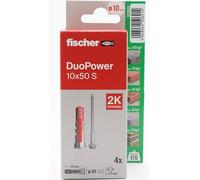 fischer - Duopower 10x50 Con Tornillo - 4U, Tacos para pared multimaterial, sirven para Colgar Bicicletas, Cuadros, Armarios, Soportes de Televisión, Estanterías, Muebles.