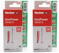 fischer - Duopower 10x50 Con Tornillo - 4U, Tacos para pared multimaterial, sirven para Colgar Bicicletas, Cuadros, Armarios, Soportes de Televisión, Estanterías, Muebles. (Paquete de 2)