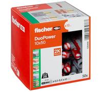fischer - Duopower 10x50, Tacos Compatibles con Placas de Yeso PLADUR®, Sirven para Colgar Estanterías, Splits, Muebles, Lámparas, Cuadros, Armarios, Aire Acondicionado, Split (Caja 50 Uds)