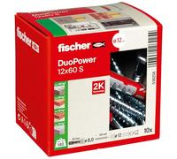 fischer - DUOPOWER 12 x 60 S, tacos y tornillos para pared universales, para fijación en hormigón, ladrillo, piedra, cartón yeso, (10 tacos 12 x 60 + 10 tornillos 12 x 80)