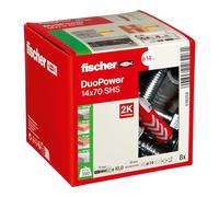 fischer DUOPOWER 14 x 70 S, tacos y tornillos para pared universales de seguridad, de 2 componentes de plástico para fijación en hormigón, ladrillo, piedra, cartón yeso, (8 tacos + 8 tornillos)