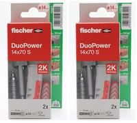 fischer - Duopower 14x70 Con Tornillo - 2U, Tacos para pared multimaterial, sirven para Colgar Bicicletas, Cuadros, Armarios, Soportes de Televisión, Estanterías, Muebles. (Paquete de 2)