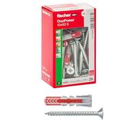 Fischer DuoPower - 25 tacos con tornillo, 10 x 50 mm, para pared completa, ladrillo perforado, cartón yeso, 537648