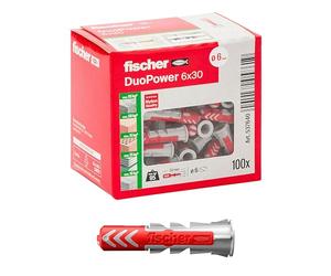 Fischer DuoPower 537640 - Tacos de 6 x 30 mm para pared completa, ladrillo perforado, cartón yeso, 100 unidades