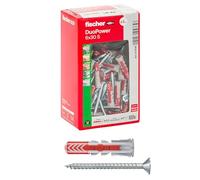 Fischer DuoPower 537646 - Tacos con tornillo (6 x 30 mm, para pared completa, ladrillo perforado, cartón yeso, 100 unidades)