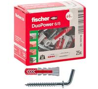 fischer 541746 Taco con Gancho Corto Duopower, Gris Rojo, 25 pz, Set Piezas