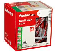 FISCHER, DUOPOWER 6x50 L, Tacos para Pared universales de Seguridad, de 2 componentes de plástico para fijación en hormigón, ladrillo, Piedra, cartón Yeso, (100 Uds)