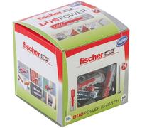 fischer DUOPOWER 8 x 40 S PH, 50 tacos y 50 tornillos para pared universales con tornillo de cabeza plana, de 2 componentes, taco de plástico para fijación en hormigón, ladrillo, piedra, cartón yeso