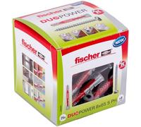 fischer DUOPOWER 8 x 65 S PH, 25 tacos y 25 tornillos para pared universales con tornillo de cabeza plana, de 2 componentes, taco de plástico para fijación en hormigón, ladrillo, piedra, cartón yeso