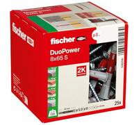 fischer DUOPOWER 8 x 65 S, tacos y tornillos para pared universales de seguridad, de 2 componentes de plástico para fijación en hormigón, ladrillo, piedra, cartón yeso, (25 tacos + 25 tornillos)