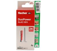 fischer - Duopower 8x40 Con Alcayata - 4U, Tacos para pared multimaterial, sirven para Colgar Bicicletas, Cuadros, Armarios, Soportes de Televisión, Estanterías, Muebles.