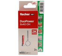 fischer - Duopower 8x40 Con Hembrilla Cerrada - 2U, Tacos para pared multimaterial, sirven para Colgar Bicicletas, Cuadros, Armarios, Soportes de Televisión, Estanterías, Muebles.
